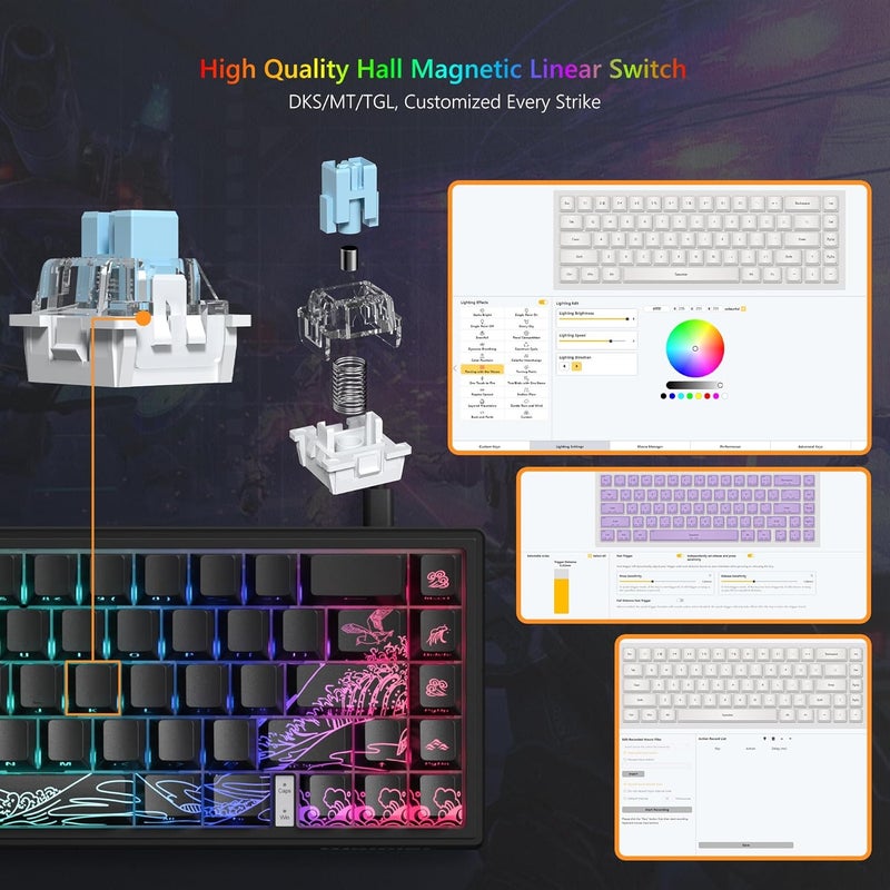 Womier M68 HE V2 Rapid Trigger Keyboard 60% Percent, Hall Effect Kanagawa Gaming Keyboard, Wired RGB Custom Mechanical Key Board with Magnetic Switch, PBT Keycaps for Mac/Win-Black 3.0 - Image 3